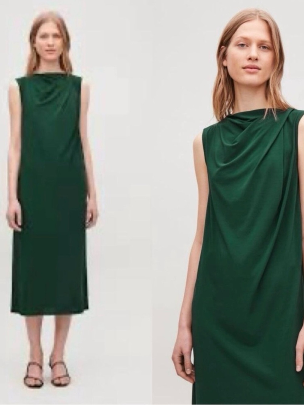 COS cowl neck midi dress emerald green